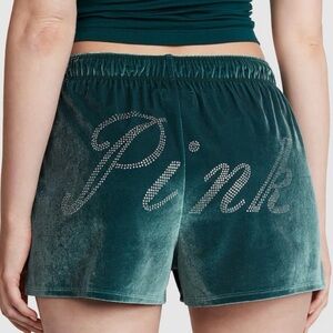NWOT PINK Victoria's Secret Rhinestone  Green Velvet Athletic Shorts Size XL